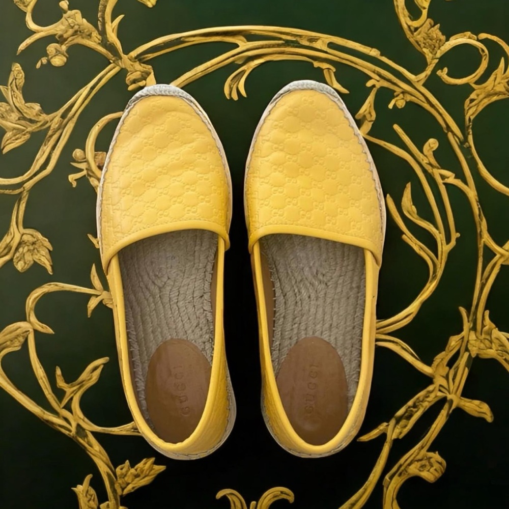 GUCCI 567106 MICROGUCCISSIMA LEATHER ESPADRILLES YELLOW WOMENS SIZE 34 4